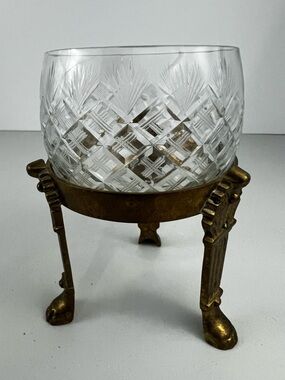 Vintage Crystal Votive Holder with Brass Stand